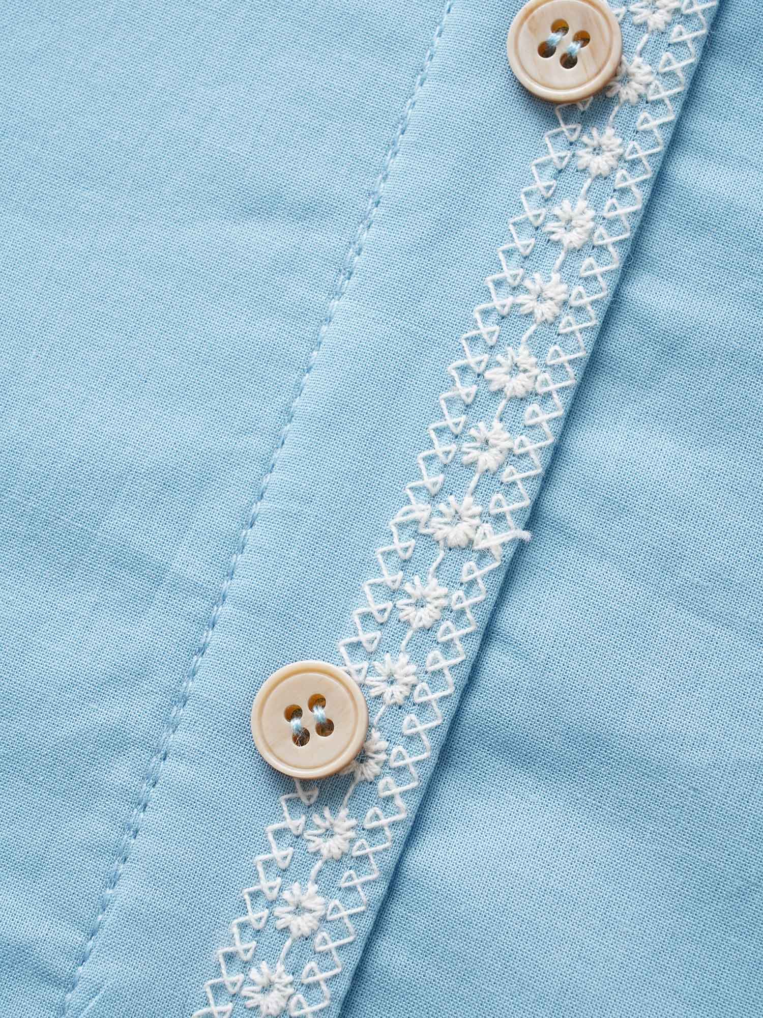 Striped Notched Embroidered Button Detail Blouse-Sweetccc