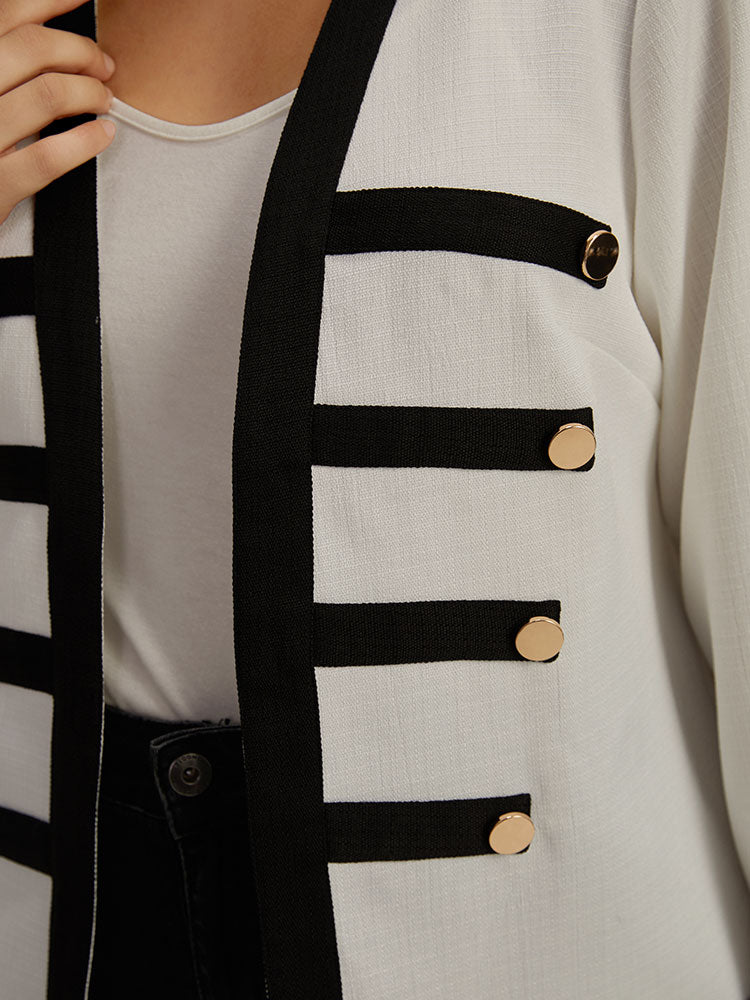 Striped Patchwork Button Detail Contrast Jacket-Sweetccc