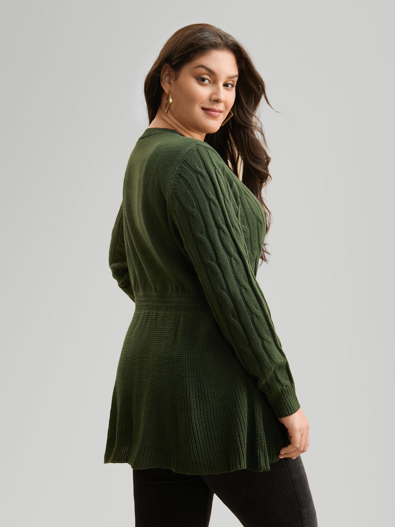 Texture Cable Knit Button Detail Pullover-Sweetccc