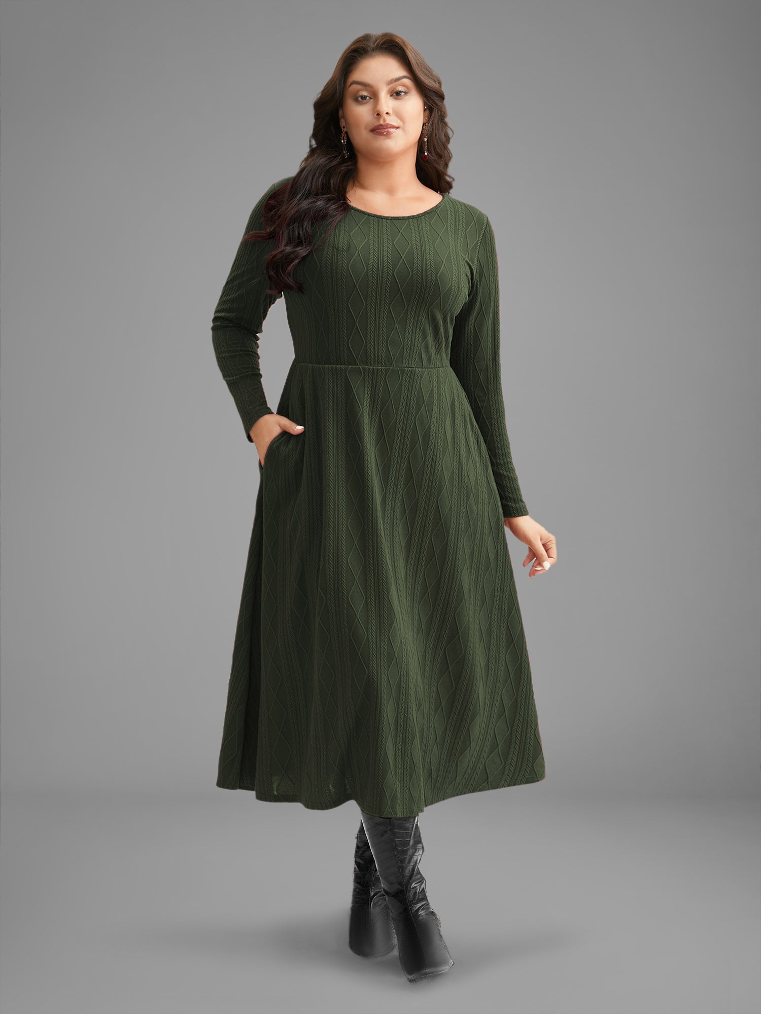Textured Knit Fit-And-Flare Midi Dress-Sweetccc