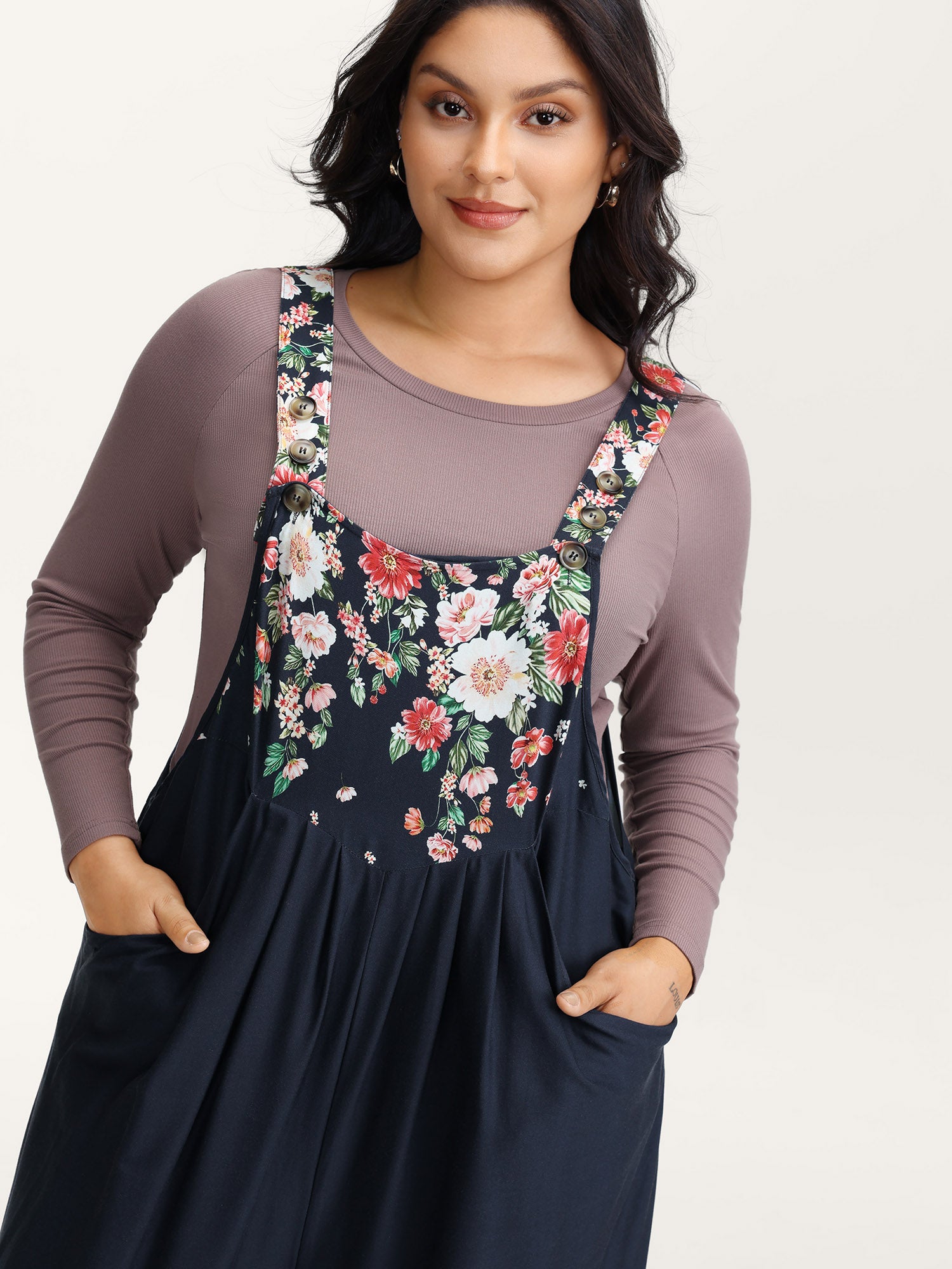 Floral Print Pockets Casual Jumpsuit-Sweetccc