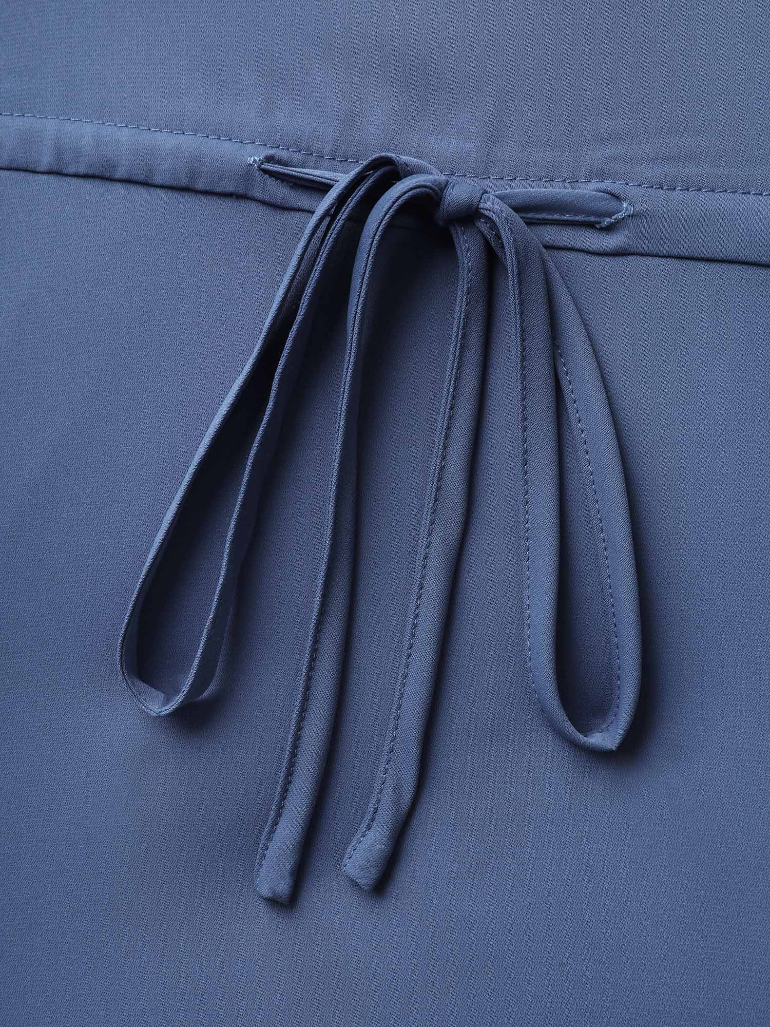 Lace Trim Waist-Drawstring Solid Midi Dress-Sweetccc