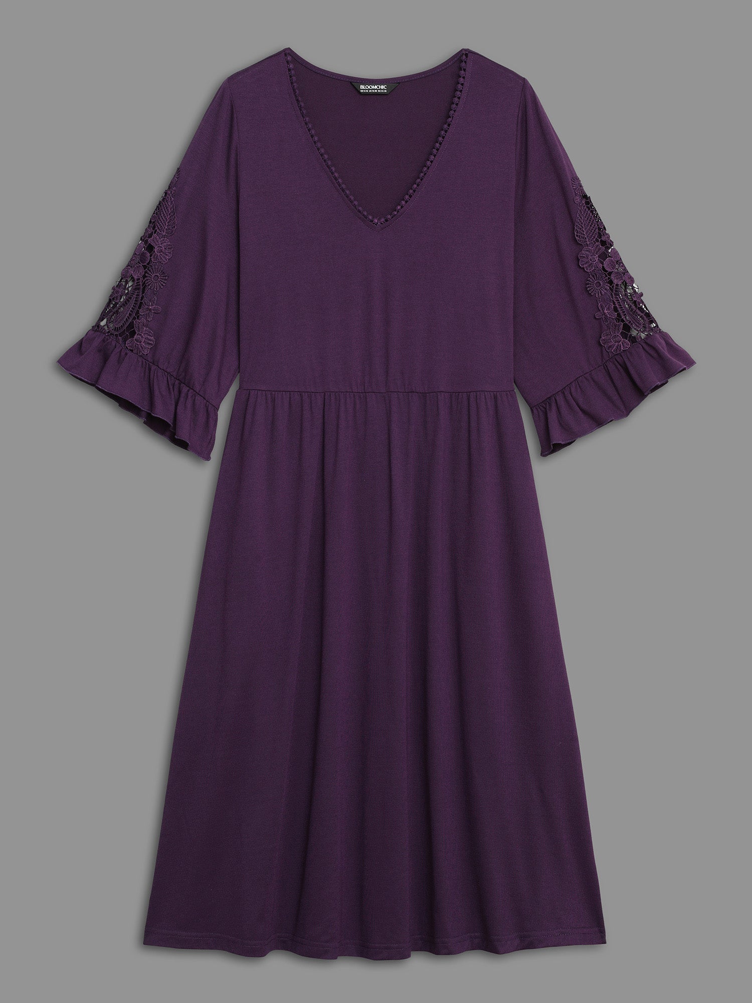 V Neck Plain Crochet Lace Mesh Dress-Sweetccc