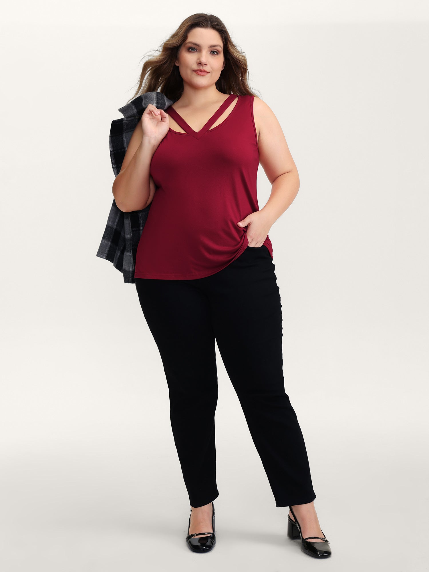 Supersoft Stretchy Cut-Out V-Neck Tank Top-Sweetccc