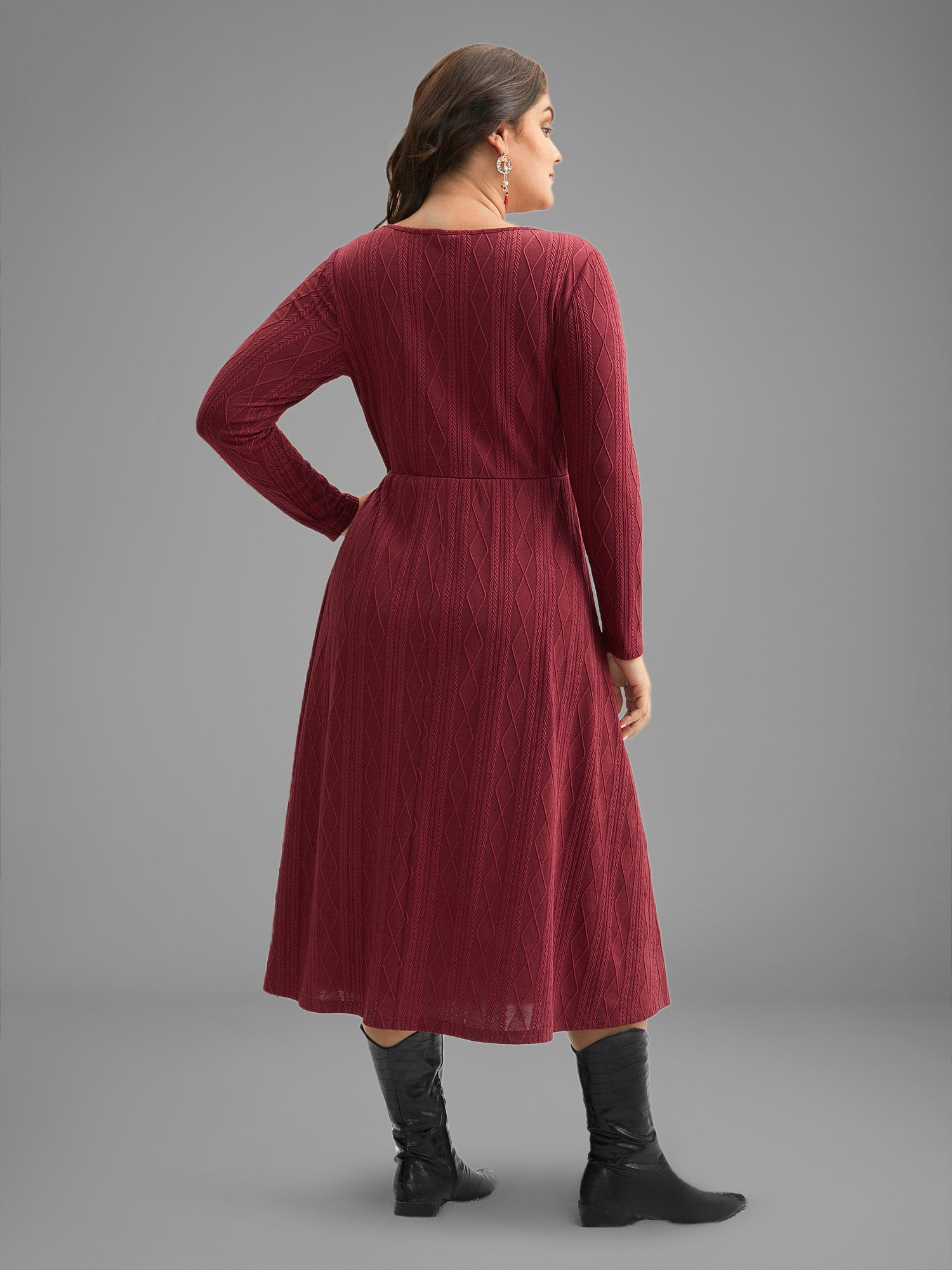 Textured Knit Fit-And-Flare Midi Dress-Sweetccc