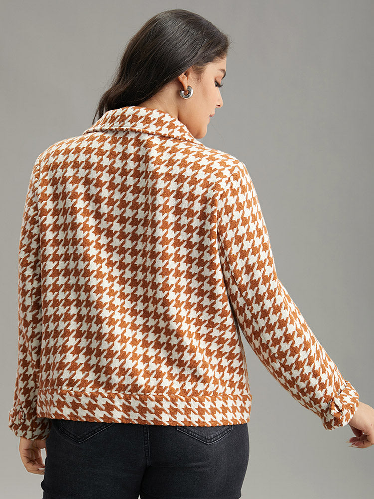 Houndstooth Lapel Collar Flap Detail Coat-Sweetccc