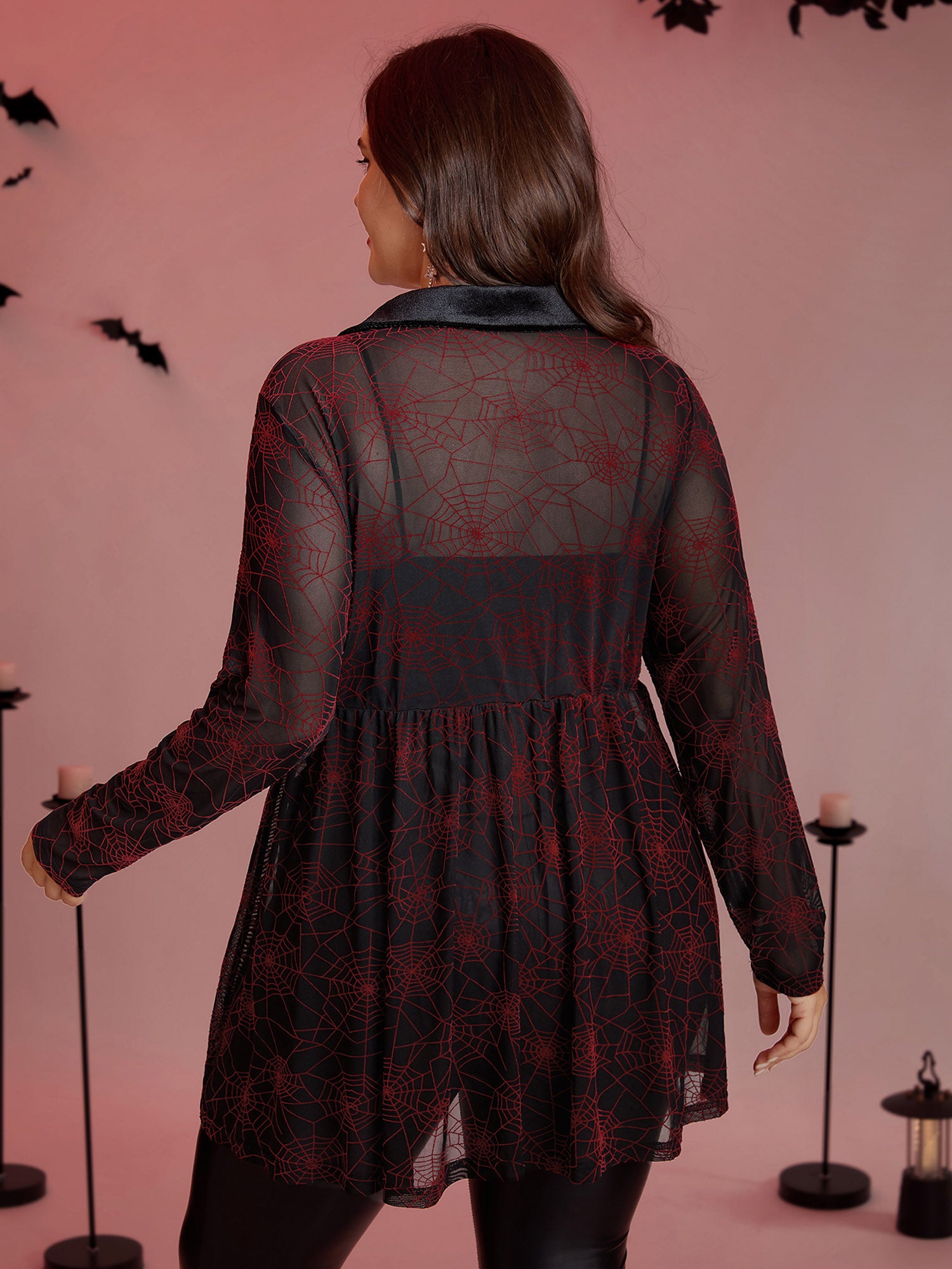 Spiderweb Halloween Flocked Contrast Top-Sweetccc