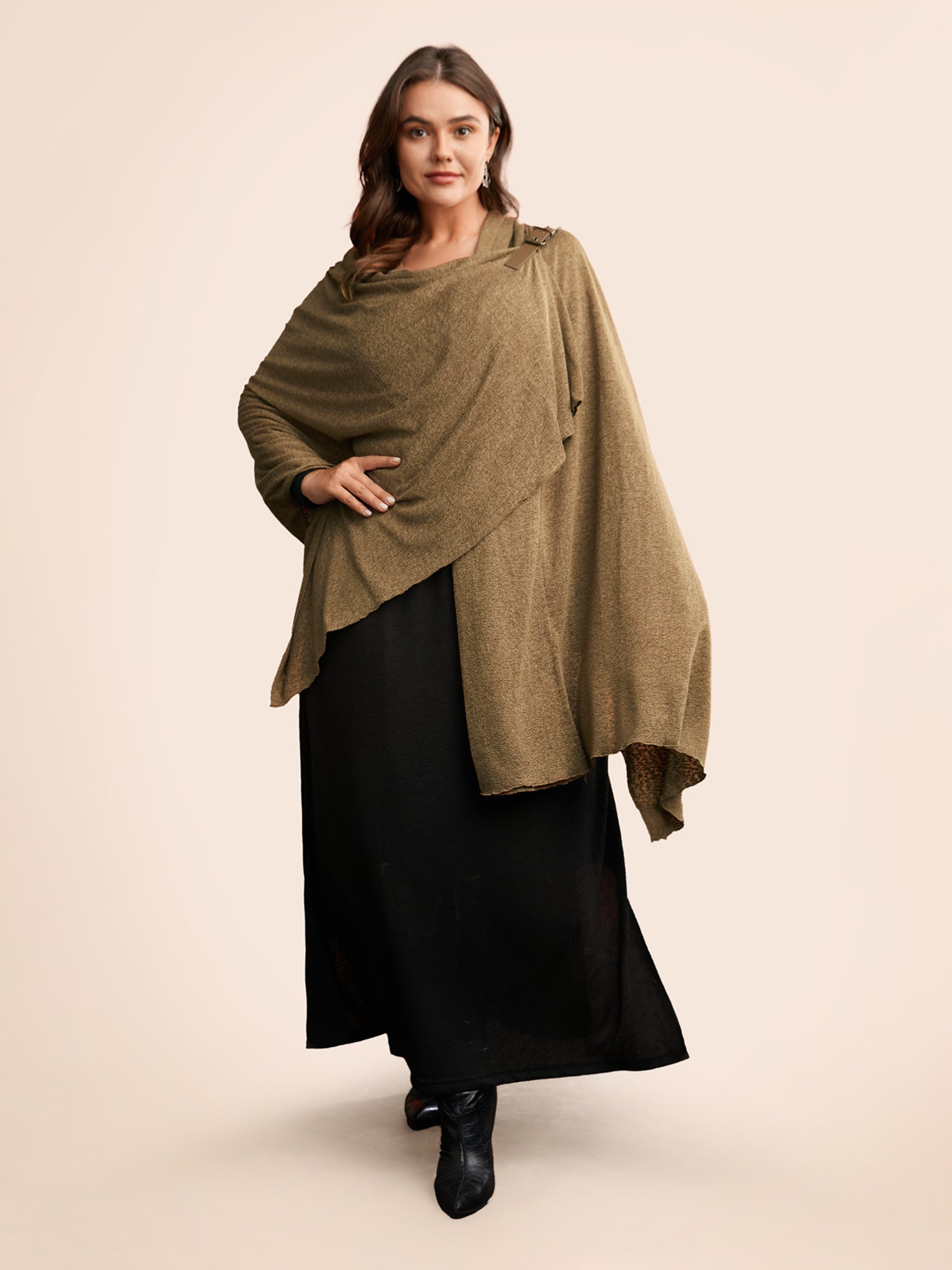 Knitted Leather Buckle Cape Styled Shawl-Sweetccc