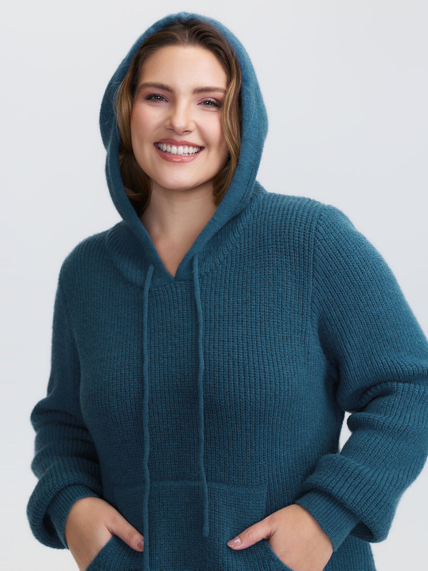 Hooded Textured Curvy Hem Sweater Dress-Sweetccc