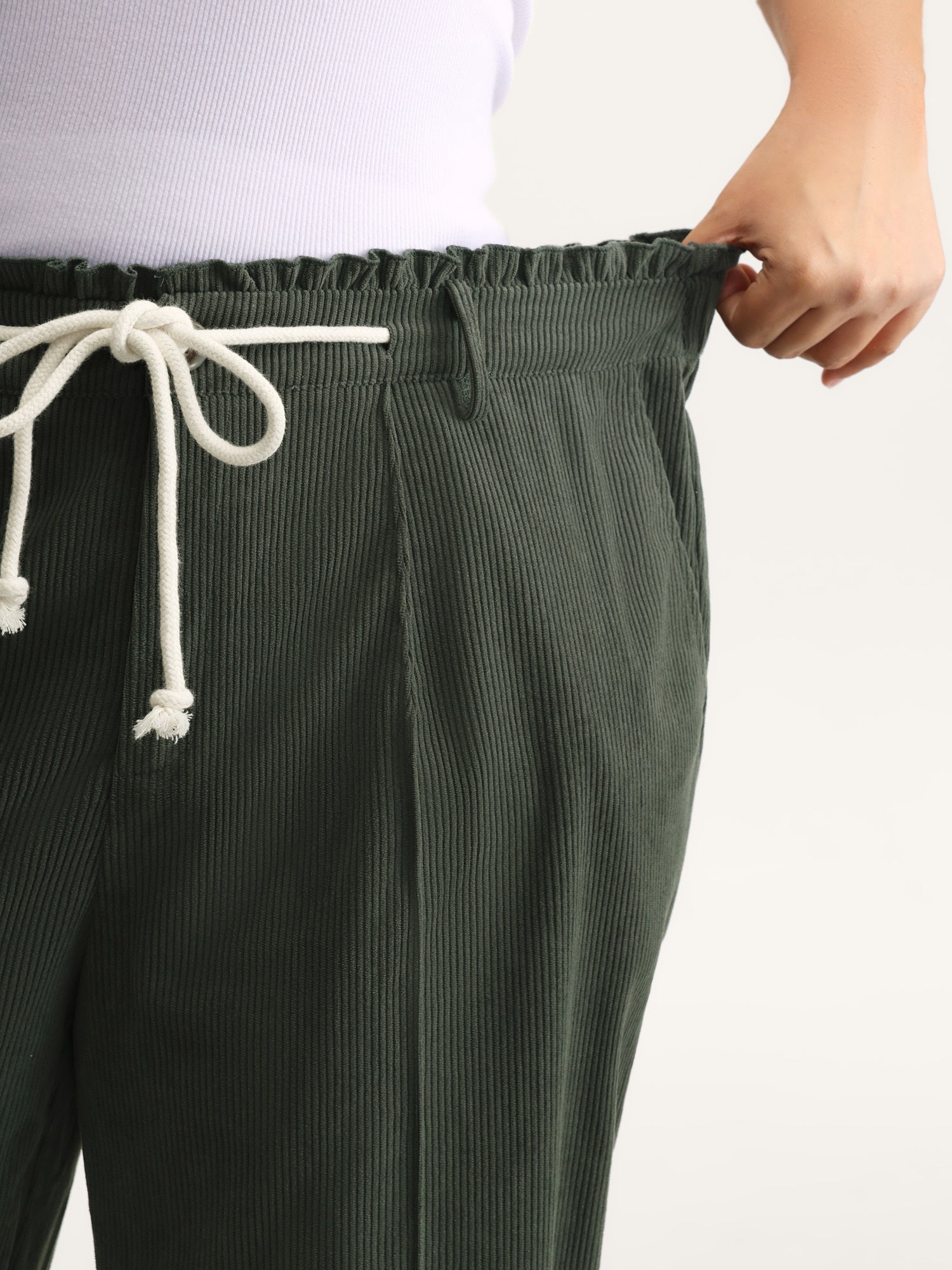 Textured Drawstring Waist Pleated Pants-Sweetccc