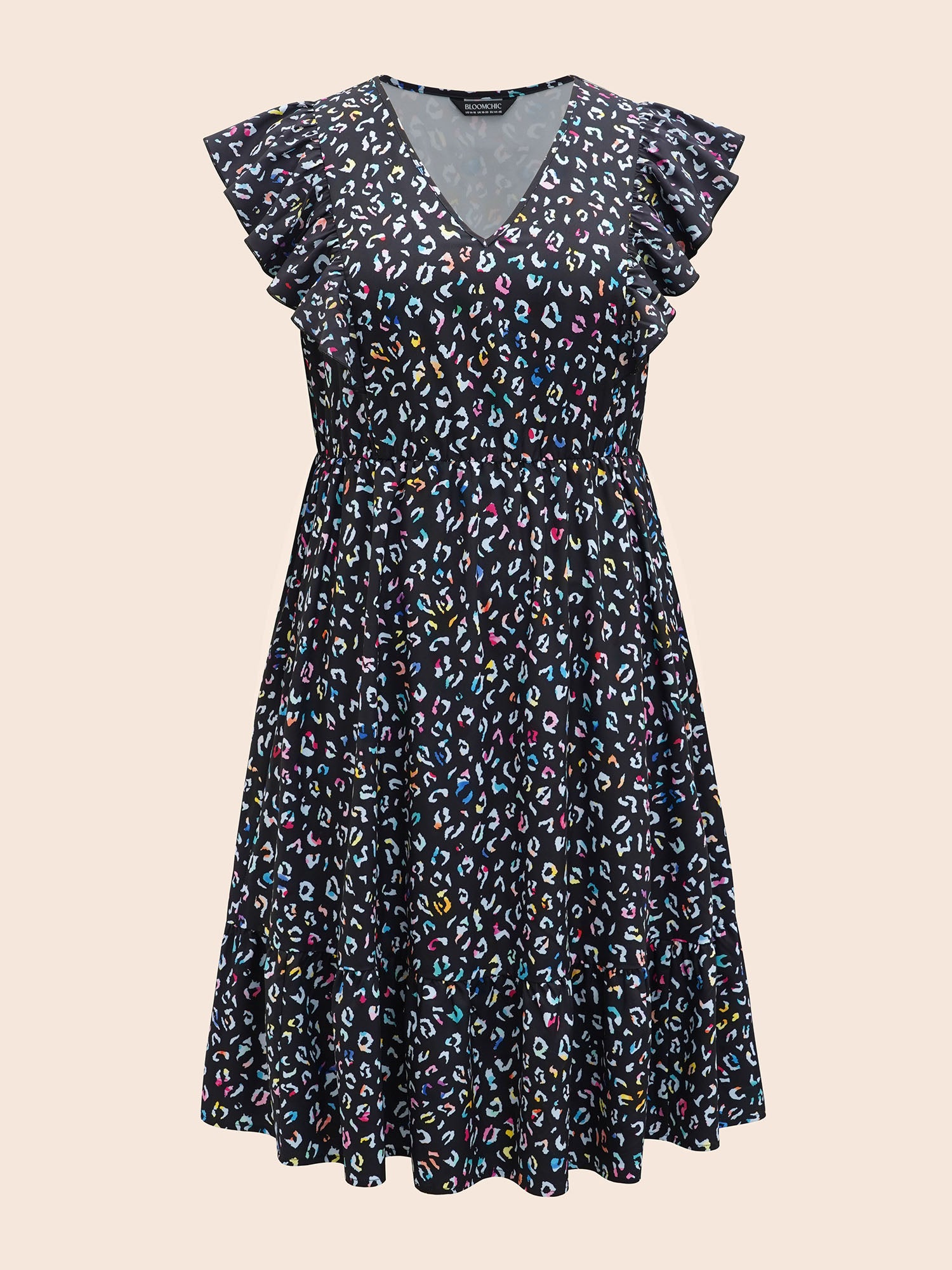 Multi-color Leopard Print Elastic Waist Midi Dress-Sweetccc
