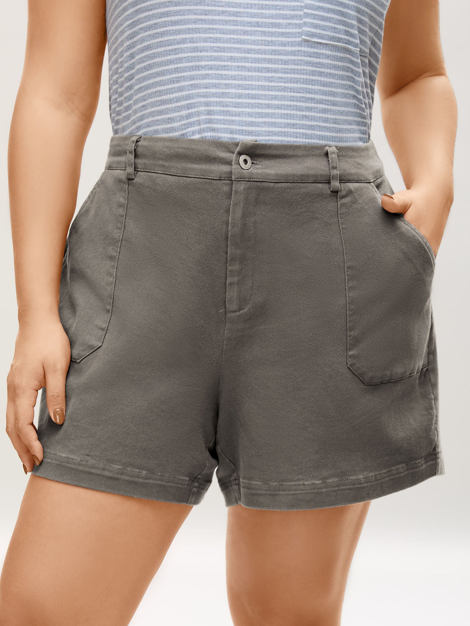 Stretchy Waist Vintage Pockets Shorts-Sweetccc