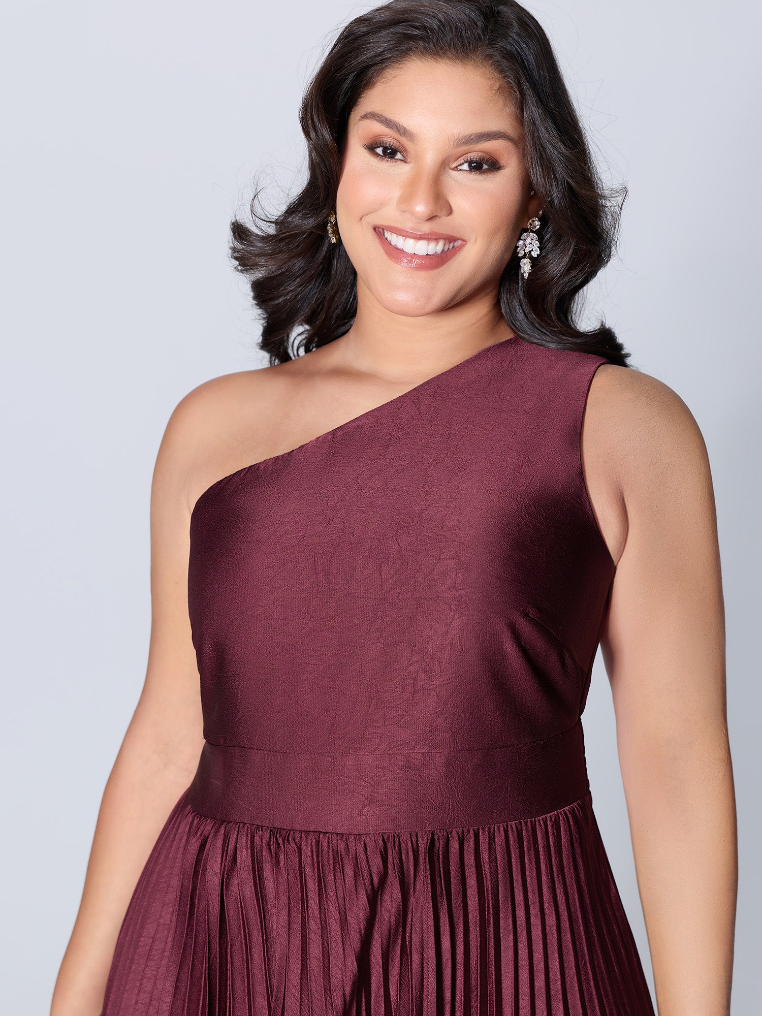 One-Shoulder Pleated Asymmetrical Hem Midi Dress-Sweetccc