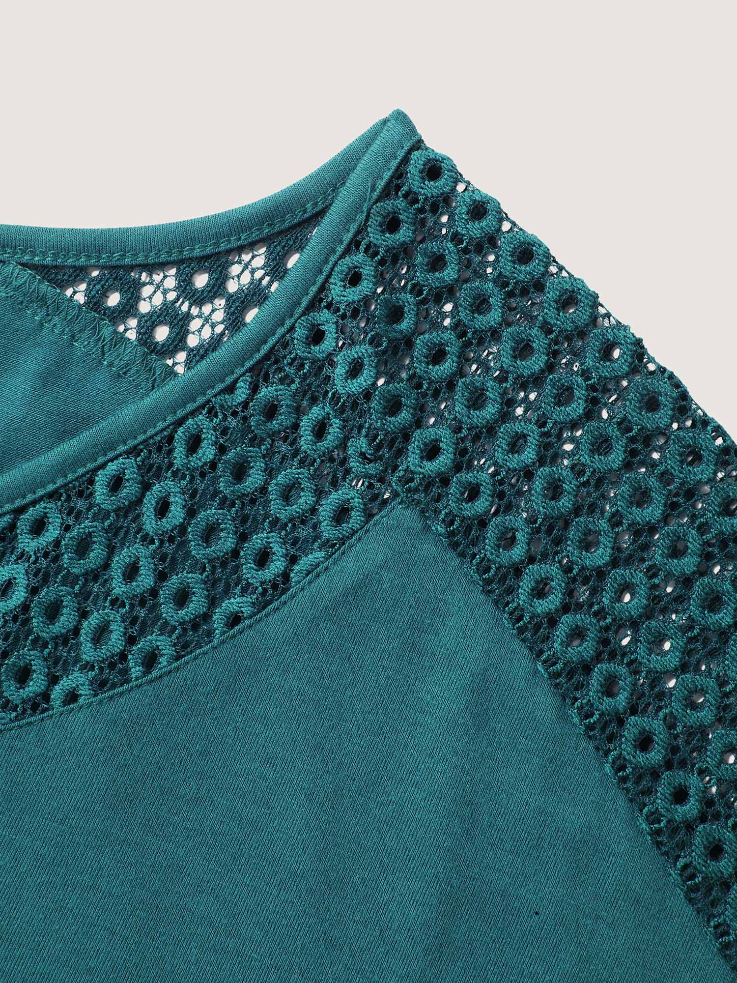 Supersoft Sheer Neckline Solid T-Shirt-Sweetccc