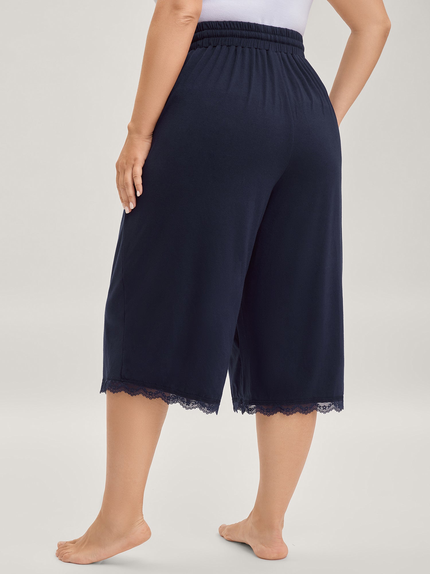 Stretchy Lace Trim Drawstring Lounge Pants-Sweetccc