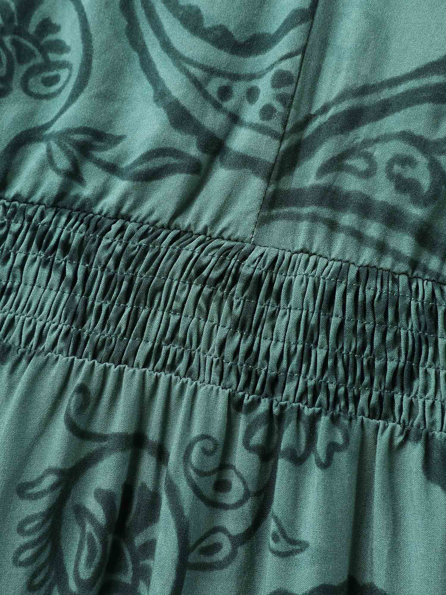 Paisley Print Shirred Waist Midi Dress-Sweetccc