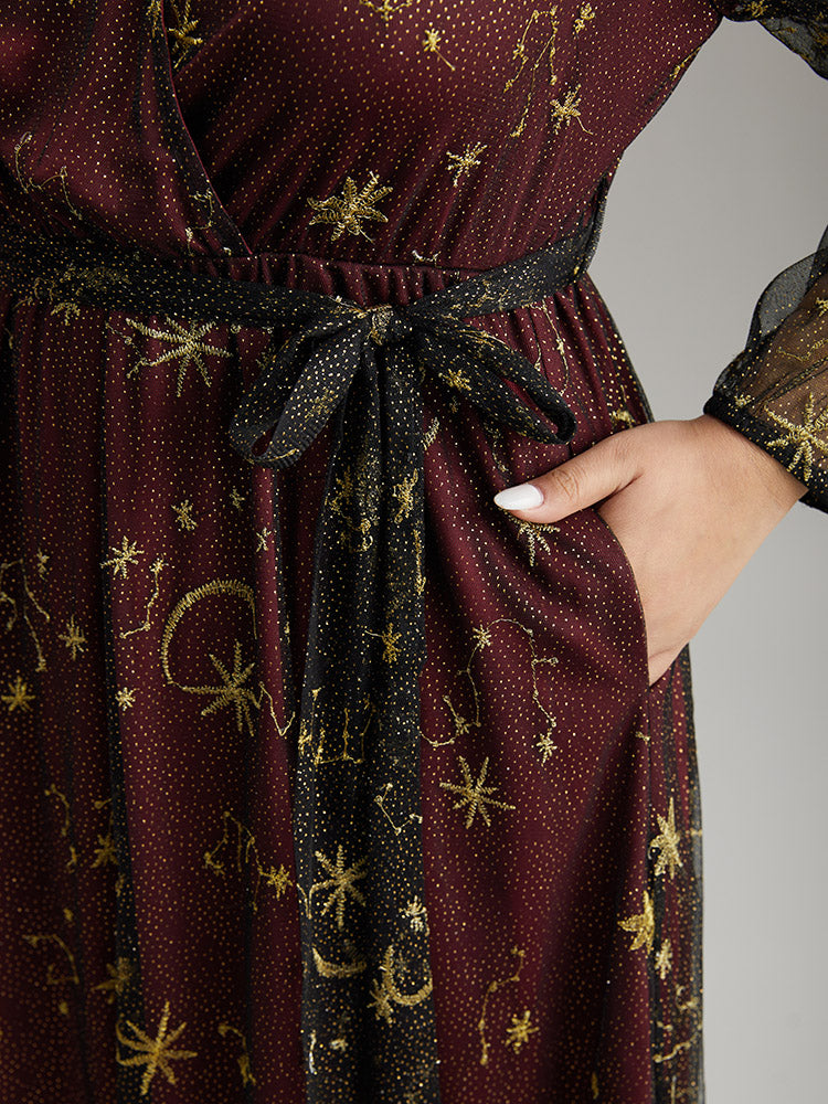 Moon & Star Embroidered Mesh Wrap Dress-Sweetccc