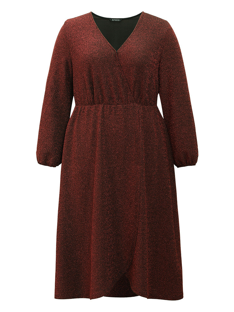 Luxe Overlap Collar Gathered Split Hem Dress-Sweetccc