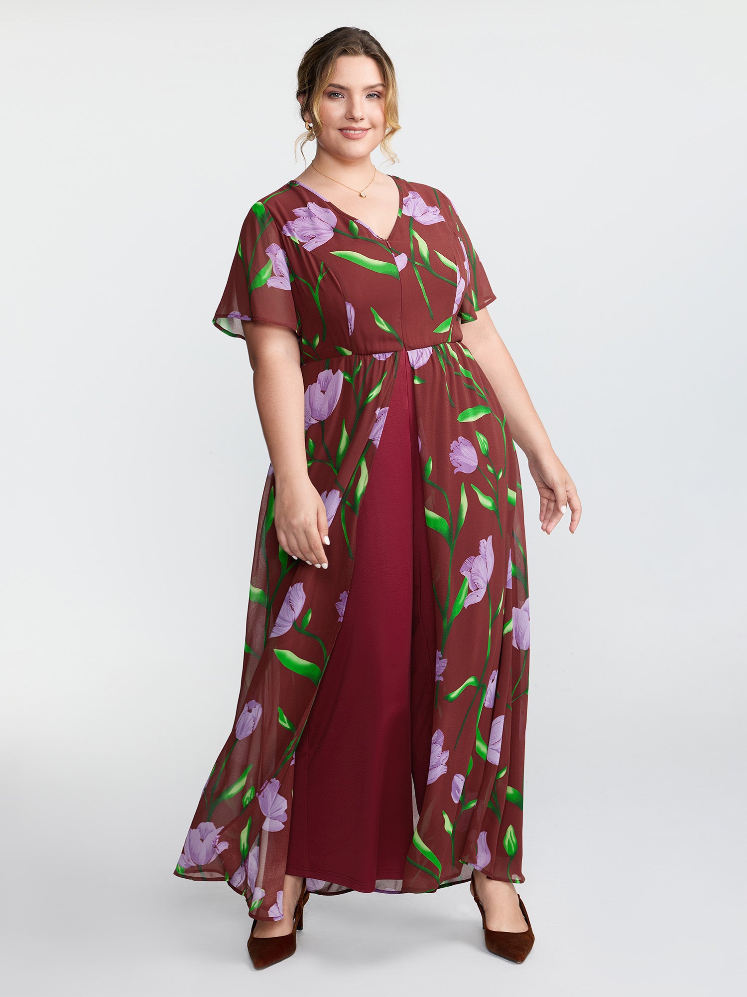 Hidden Zipper Floral Layered Pockets Jumpsuit-Sweetccc