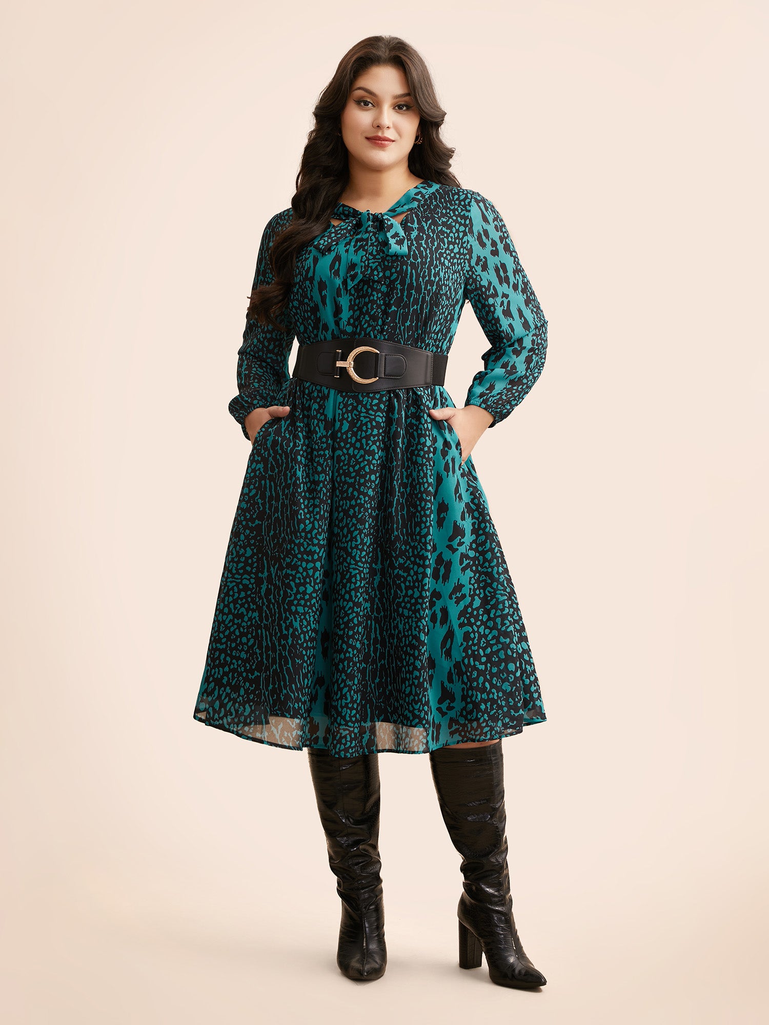 Leopard Print Elastic Waist Tie Knot Dress-Sweetccc