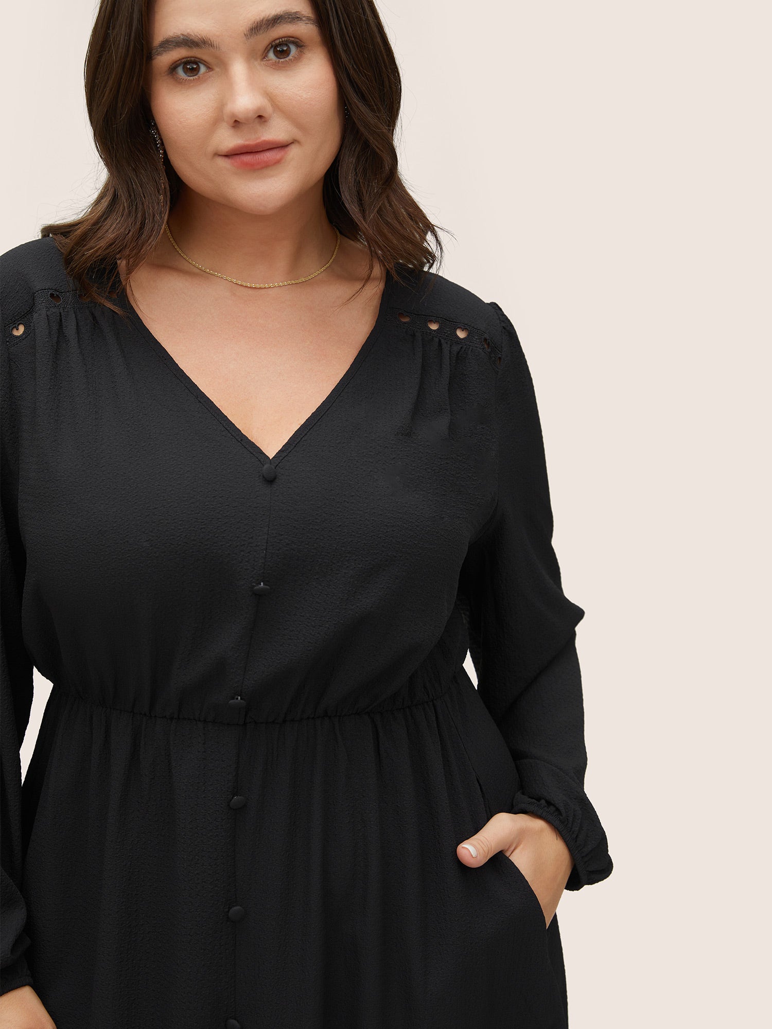 Hollow Out Lantern Sleeve Flutter Layered Hem Dress-Sweetccc