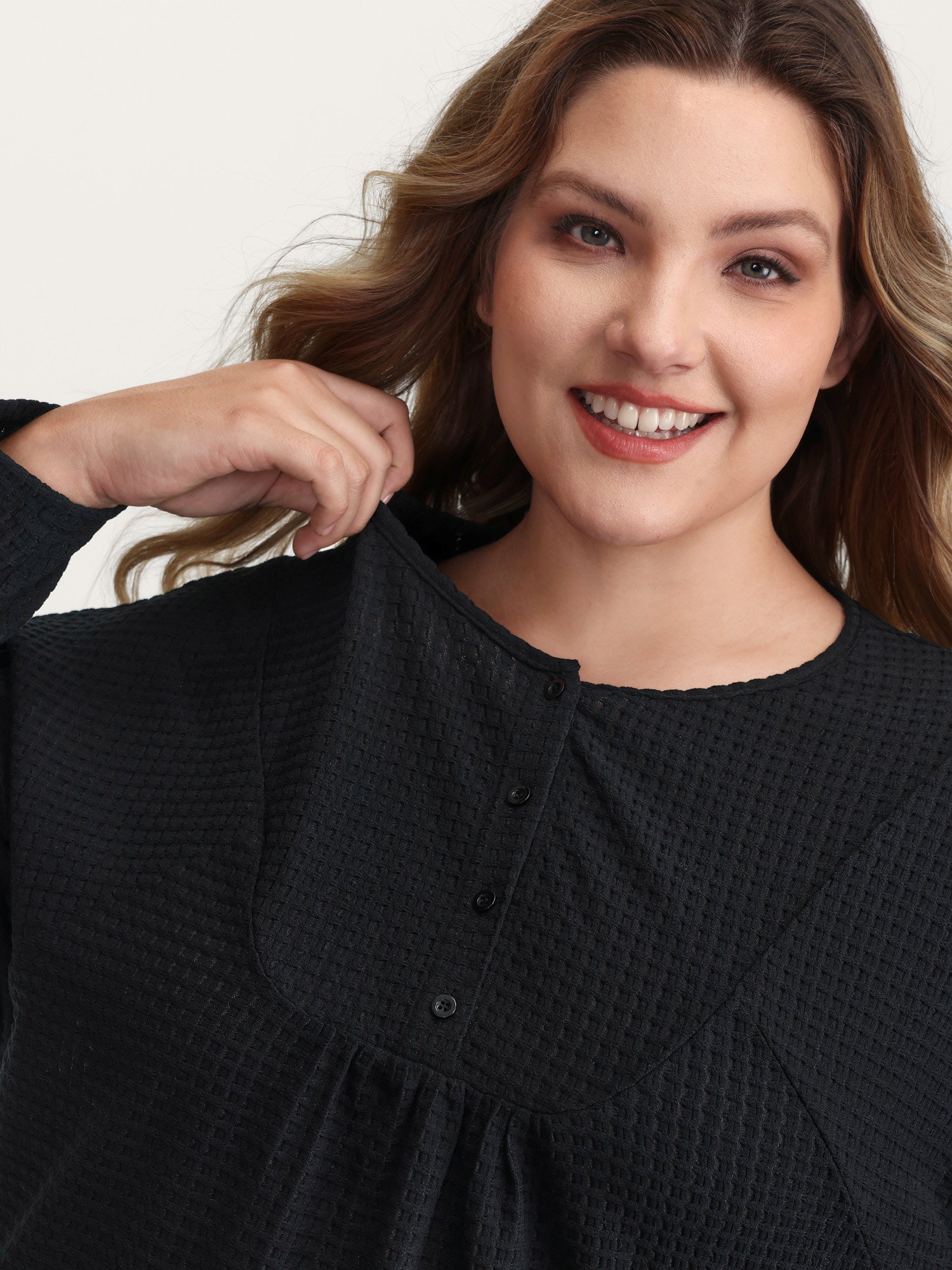 Textured Button Placket Knit Top-Sweetccc