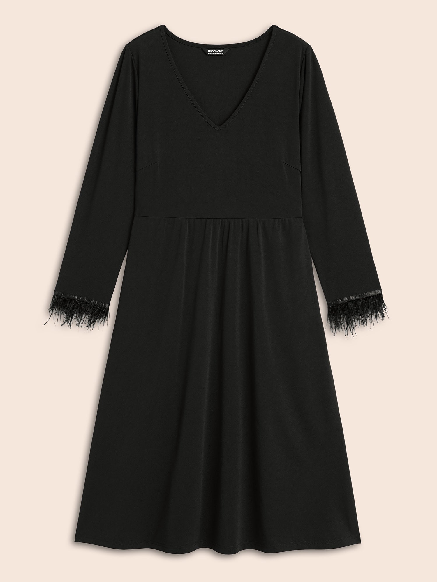 V Neck Patchwork Fuzzy Trim Dress-Sweetccc