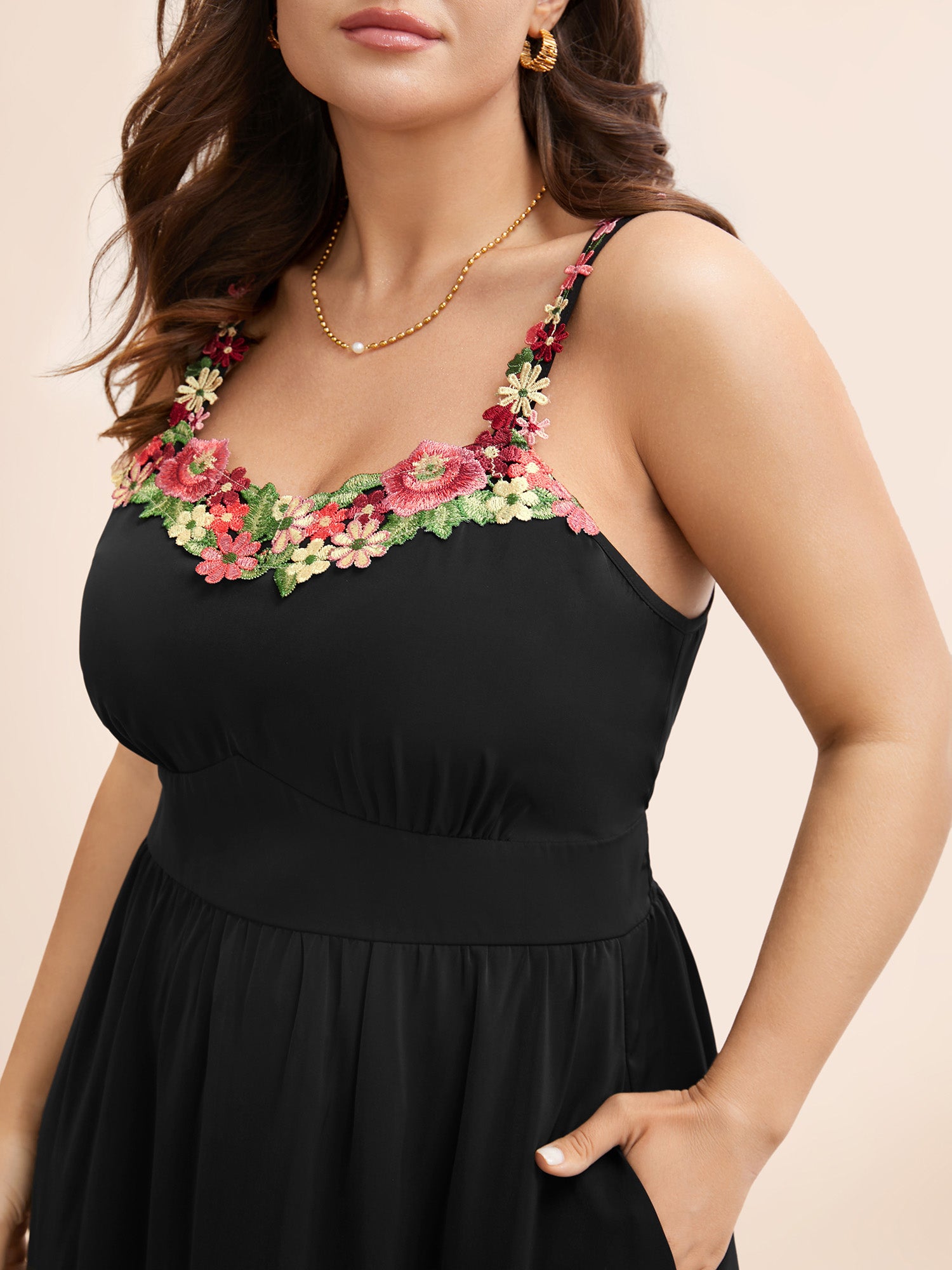 Floral Woven Ribbon Heart Neckline Cami Dress-Sweetccc
