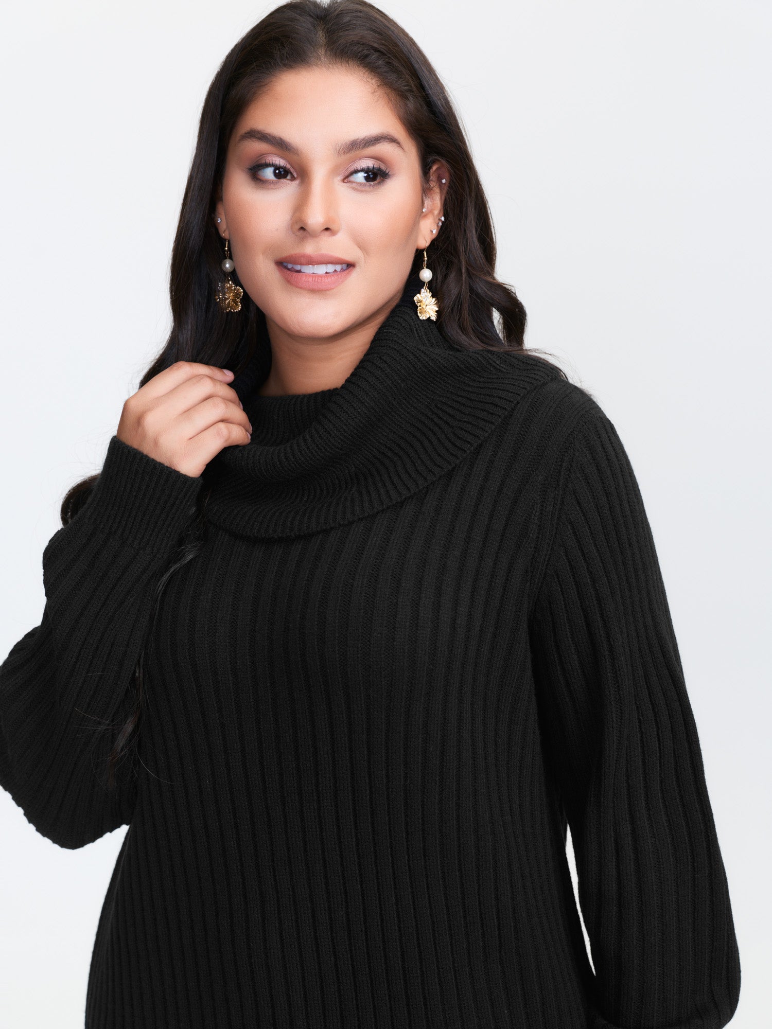 High Turtleneck Textured Sweater Dress-Sweetccc