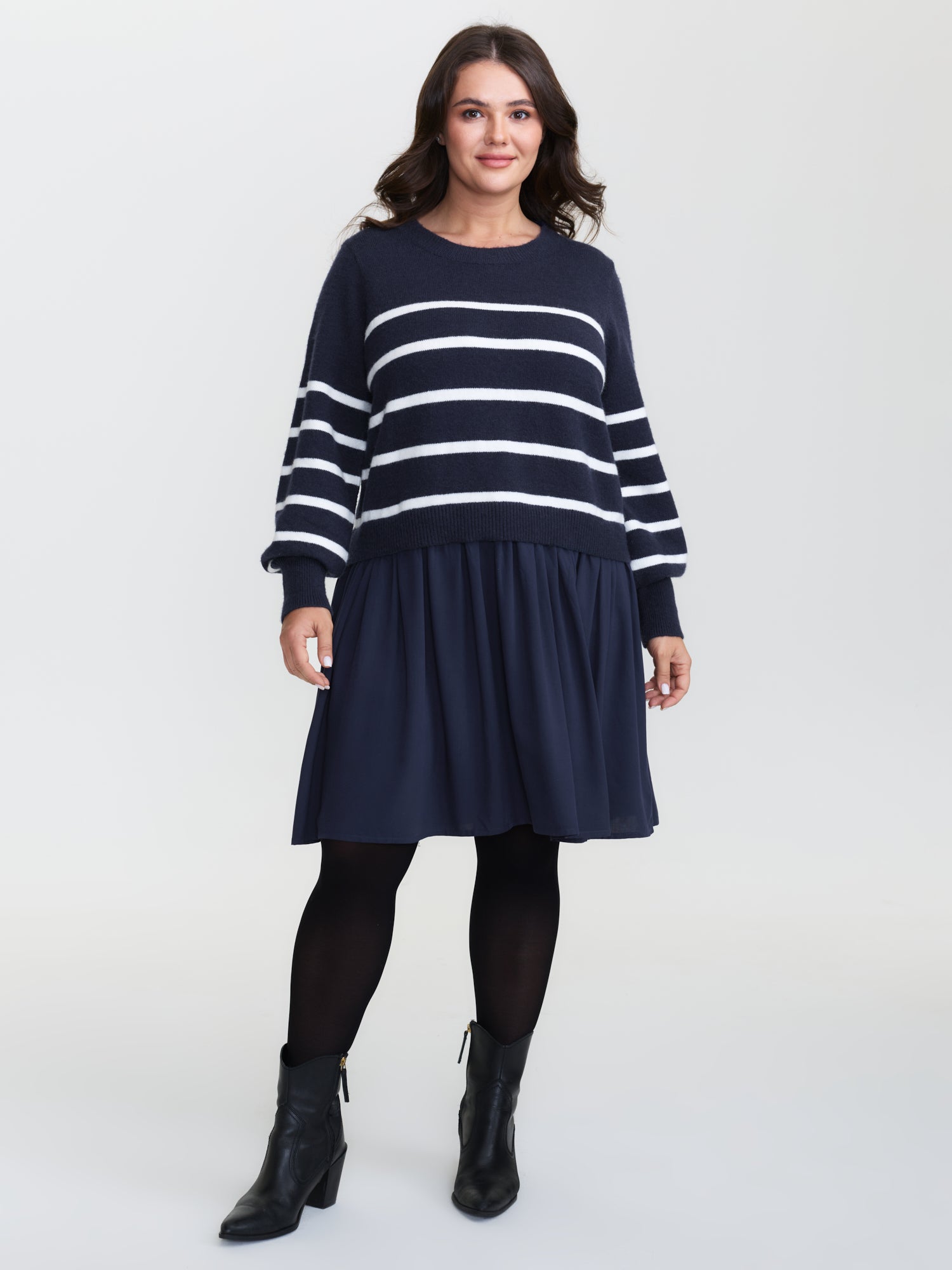 Supersoft Color Contrast Stripe Sweater Dress-Sweetccc