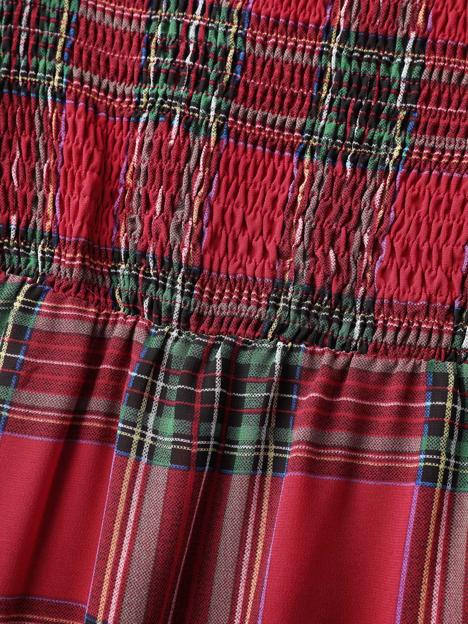 Holiday Plaid Shirred Bodice Maxi Dress-Sweetccc