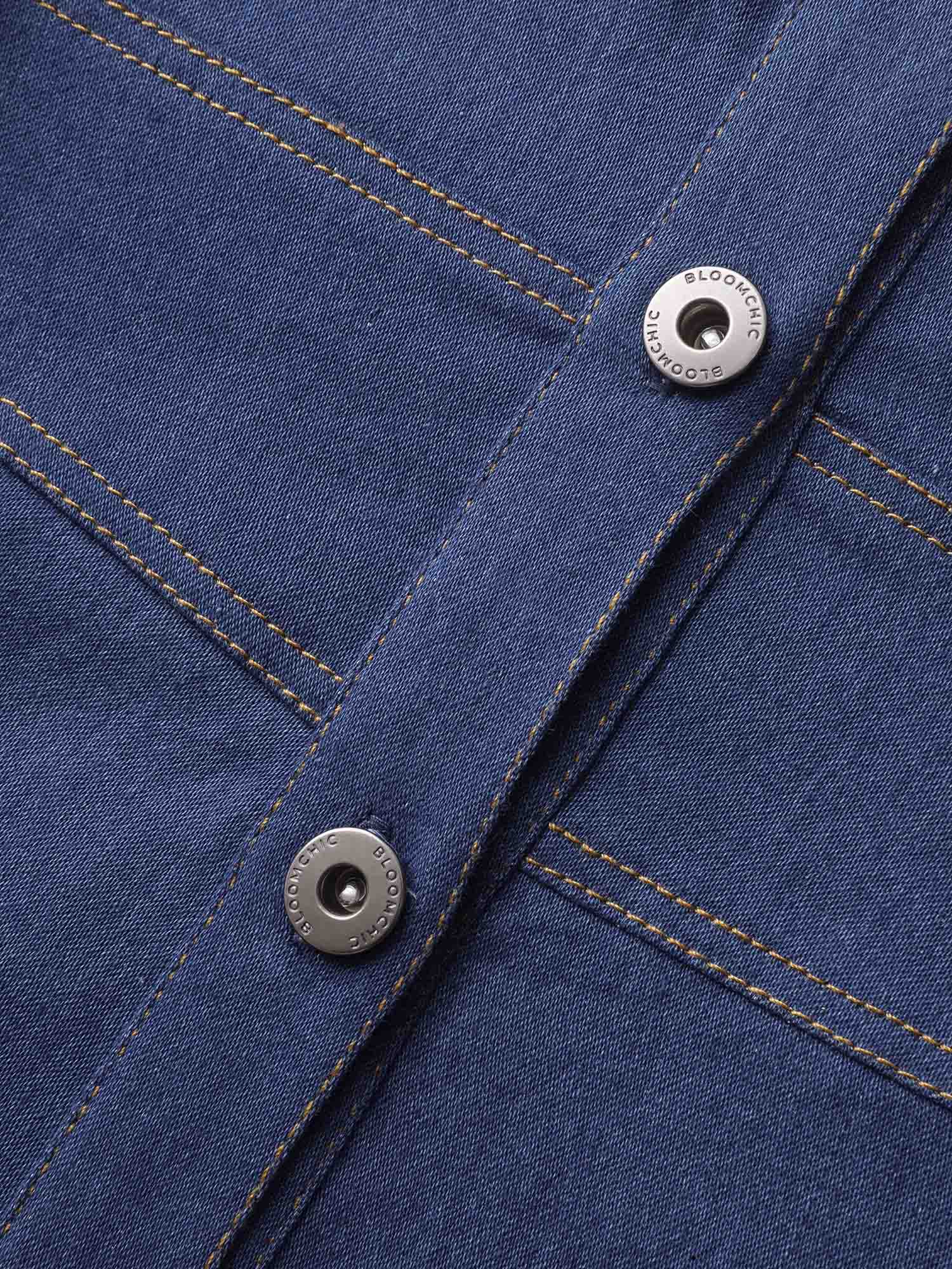 Stretch Denim Seamed Flare Jumpsuit-Sweetccc