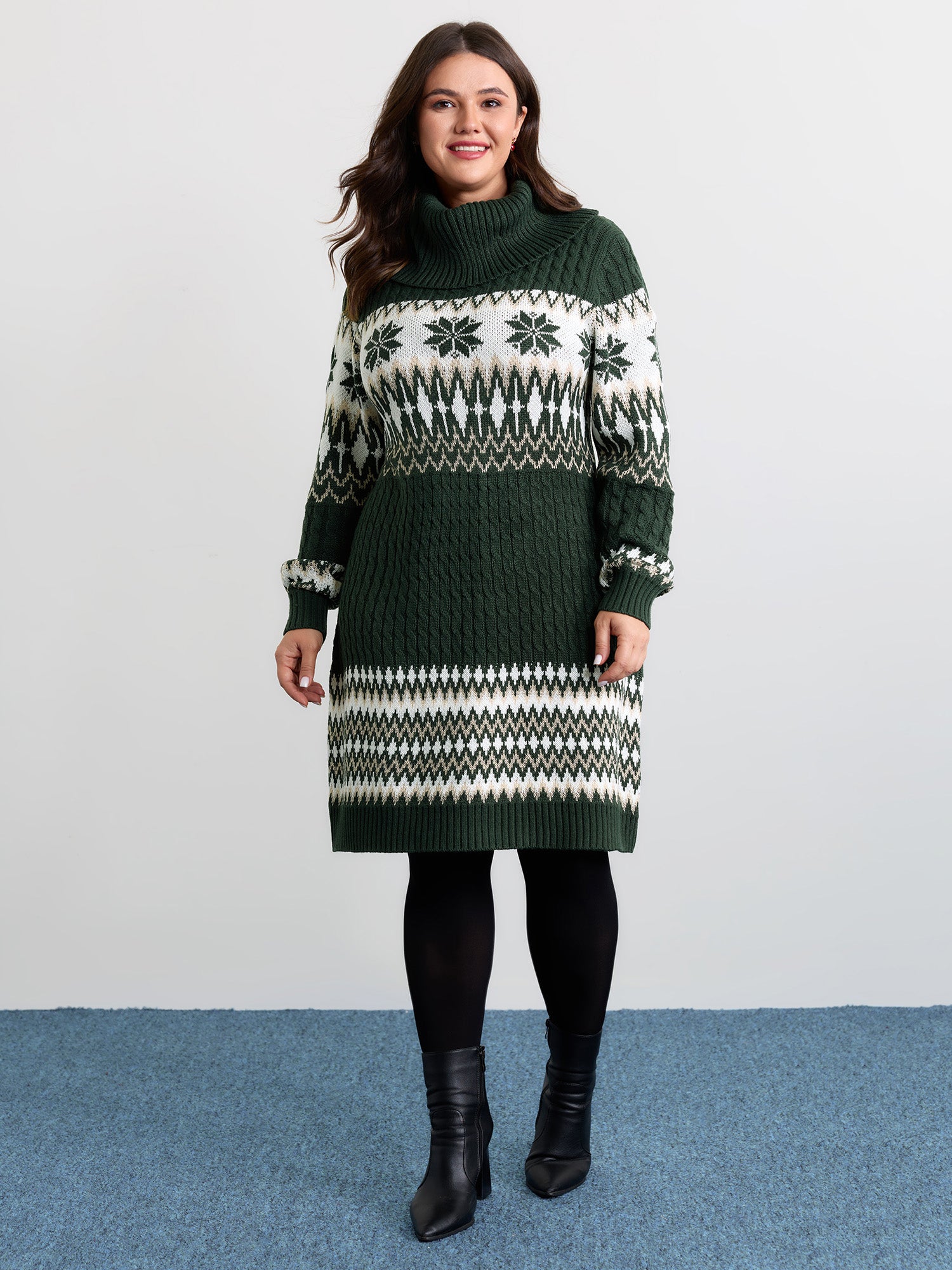 Holiday Textured Turtleneck Sweater Dress-Sweetccc