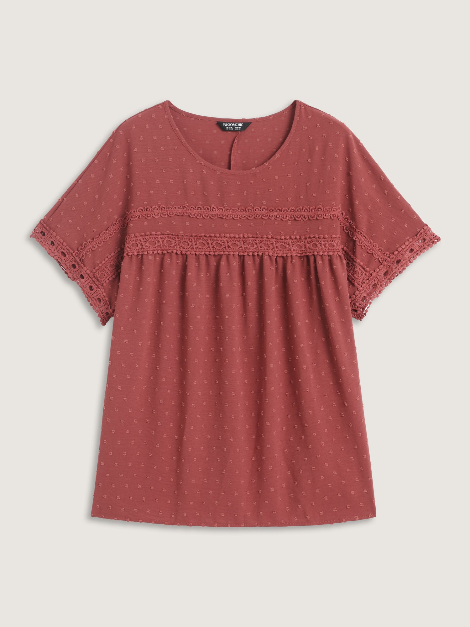 Textured Lace Trim Solid Blouse-Sweetccc