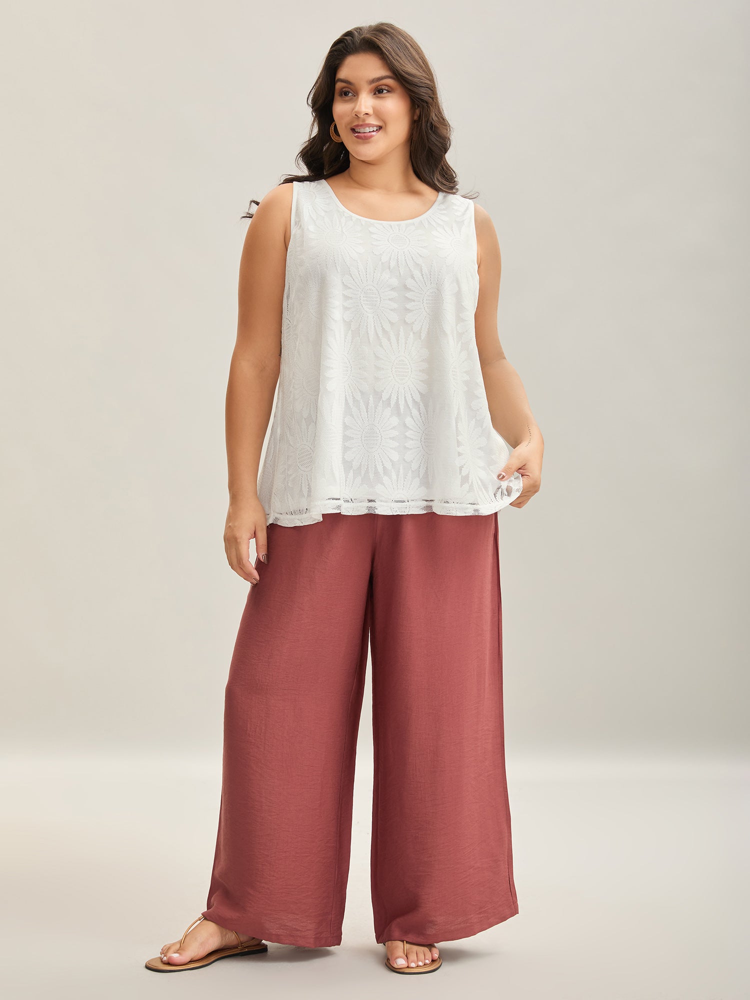 Lace Lined Flowy Tank Top-Sweetccc