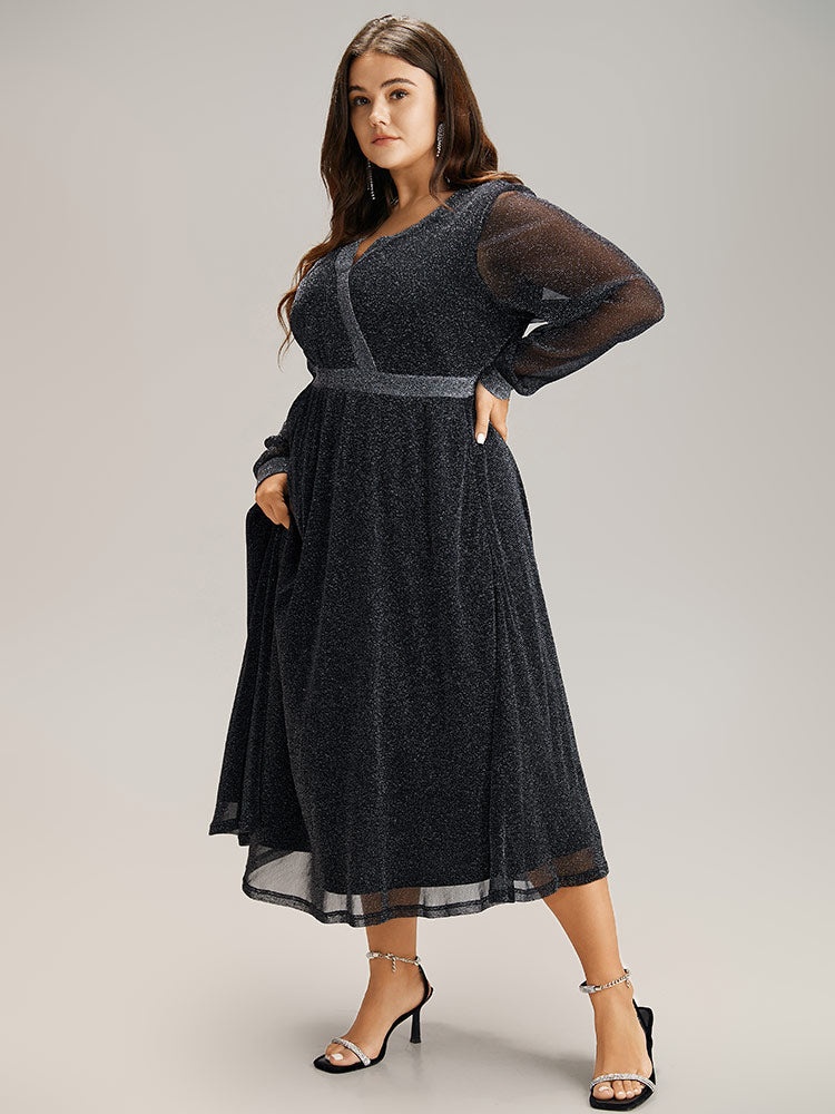 Lurex Patchwork Mesh Elastic Waist Dress-Sweetccc