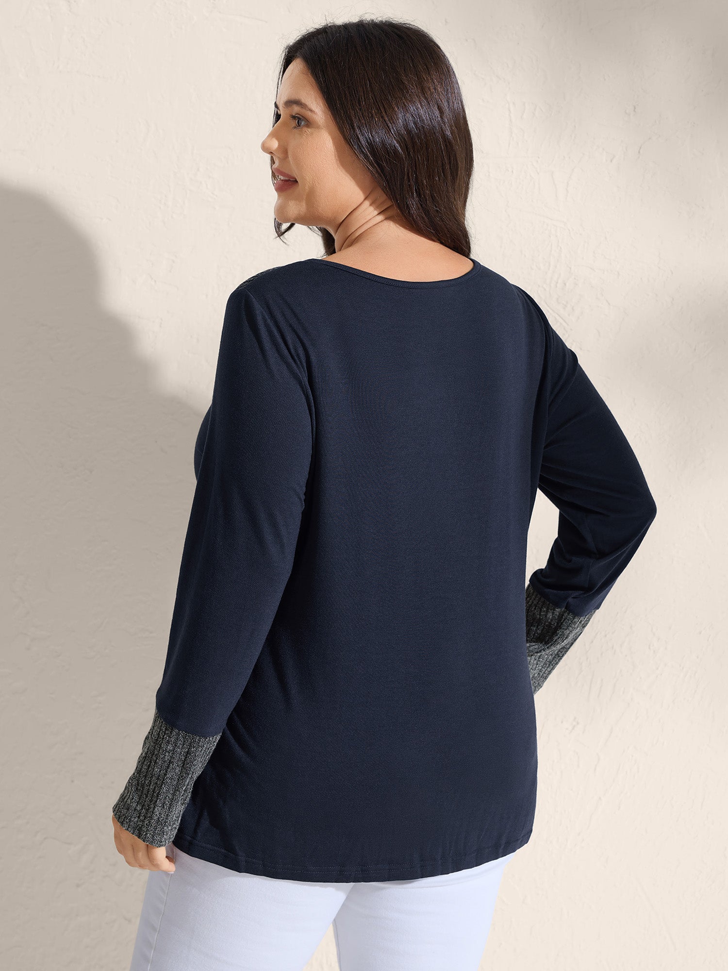 Supersoft Ribbed Button Neckline Fitted T-Shirt-Sweetccc