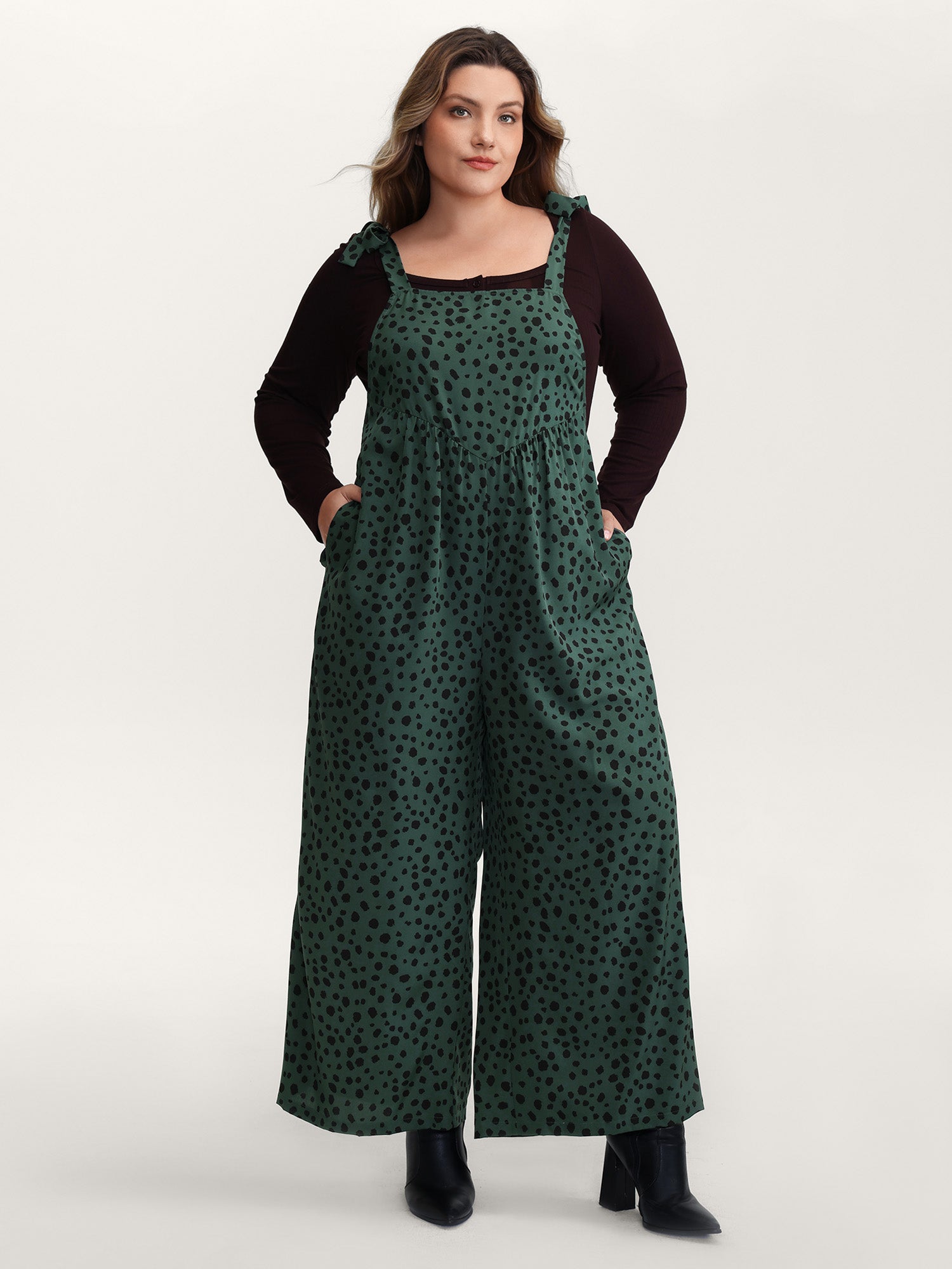 Leopard Print Shirred Shoulder Ties Jumpsuit-Sweetccc