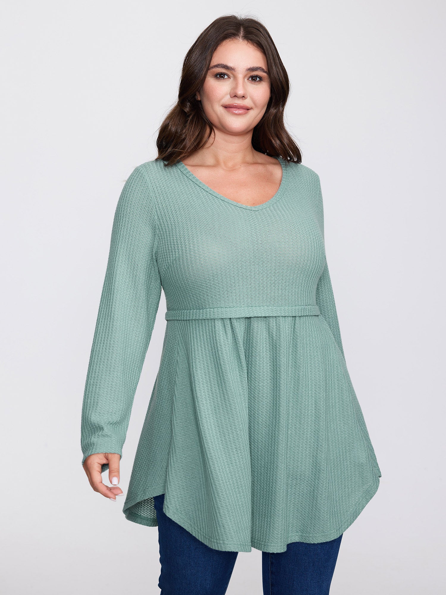 Layered V-Neck Fit and Flare Knit Top-Sweetccc