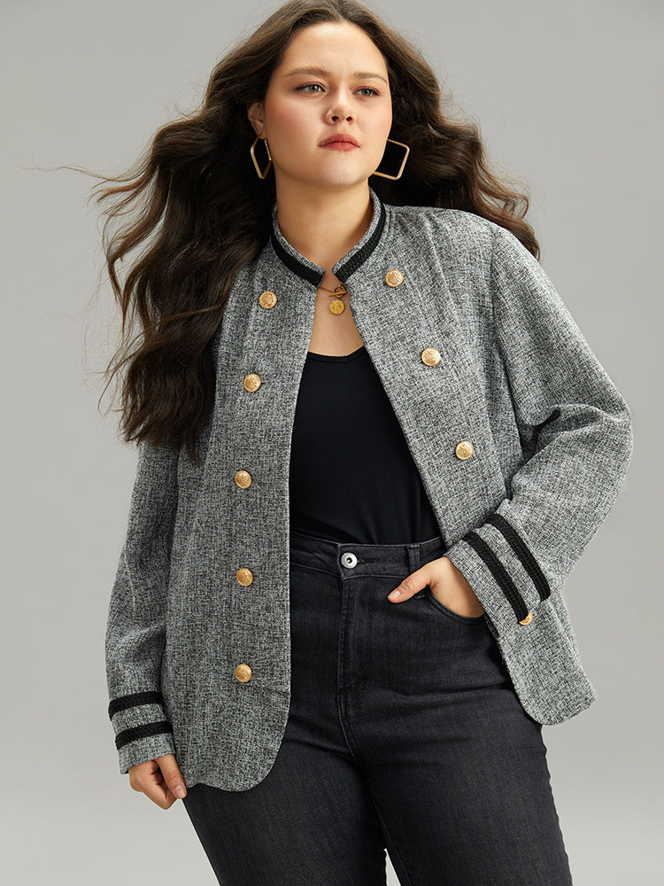 Textured Metal Detail Contrast Trim Coat-Sweetccc