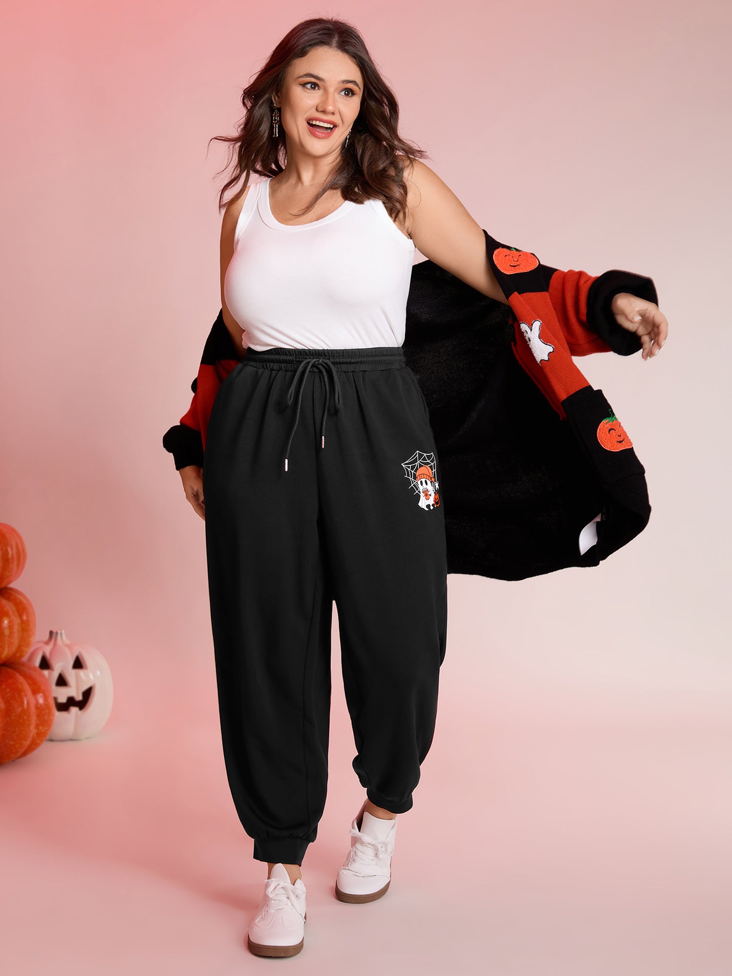 Ghost Motif Cuffed Jogger Pants-Sweetccc
