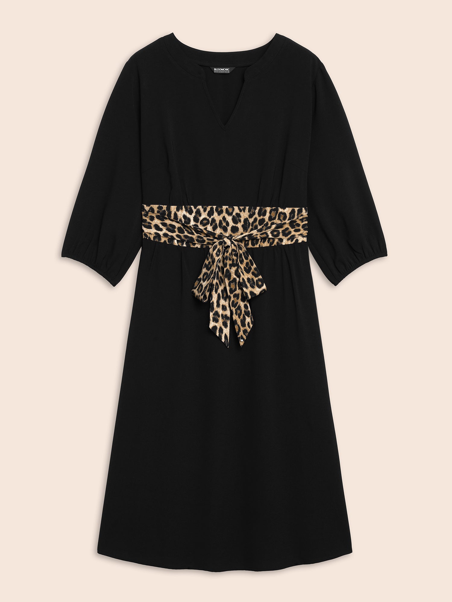 Notched Collar Leopard Print Patchwork Dress-Sweetccc