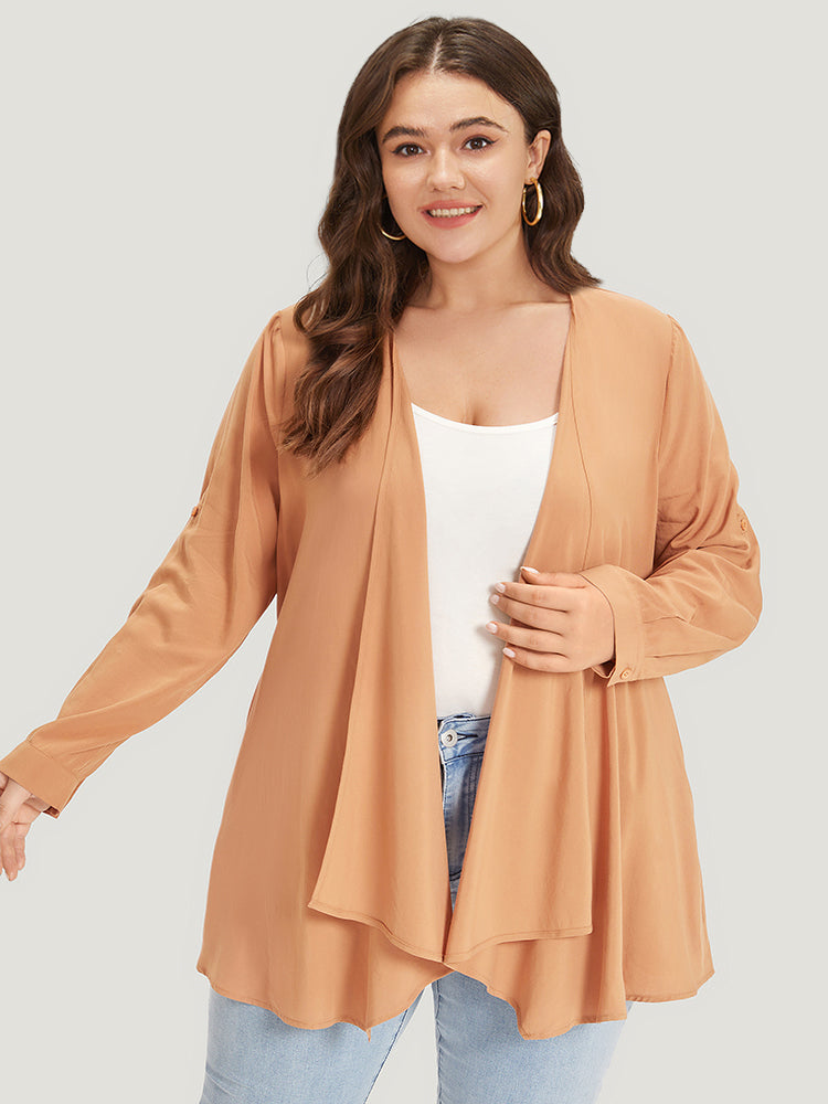 Supersoft Essentials Plain Pocket Button Asymmetrical Hem Kimono-Sweetccc
