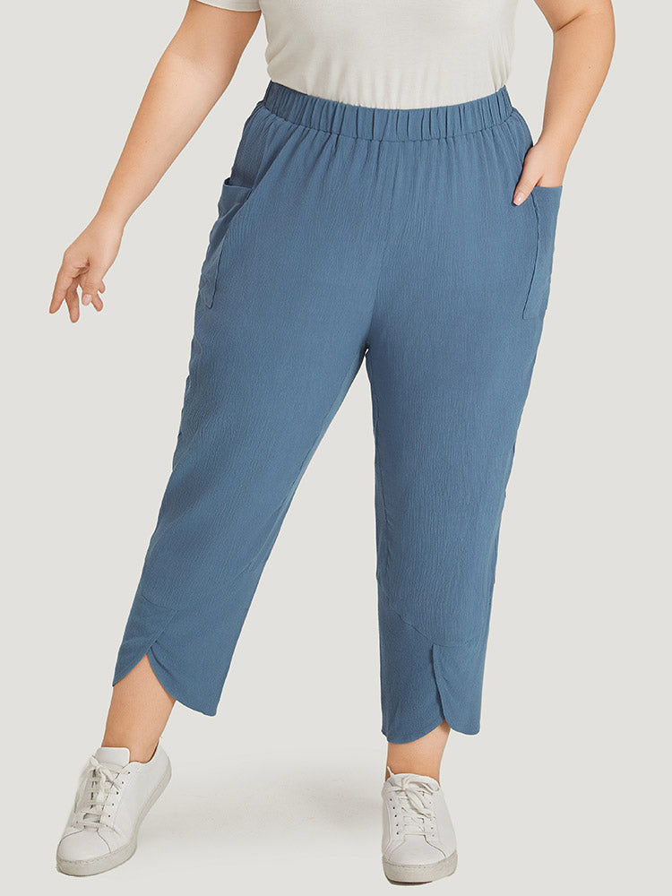 Solid Pocket Elastic Waist Wrap Hem Pants-Sweetccc