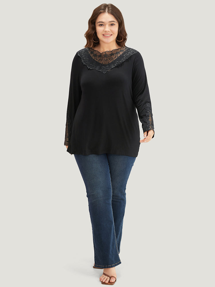 Halloween Plain Crochet Lace Mesh T-shirt-Sweetccc