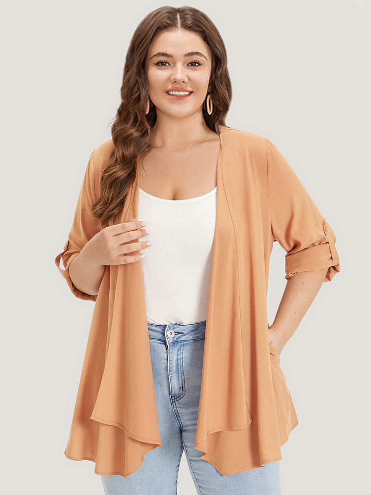 Supersoft Essentials Plain Pocket Button Asymmetrical Hem Kimono-Sweetccc