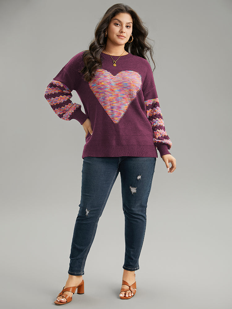 Heart Heather Patchwork Crew Neck Pullover-Sweetccc