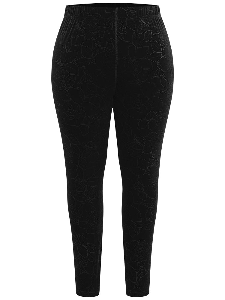 Velvet Silhouette Floral Print High Rise Leggings-Sweetccc