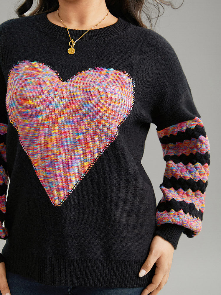Heart Heather Patchwork Crew Neck Pullover-Sweetccc