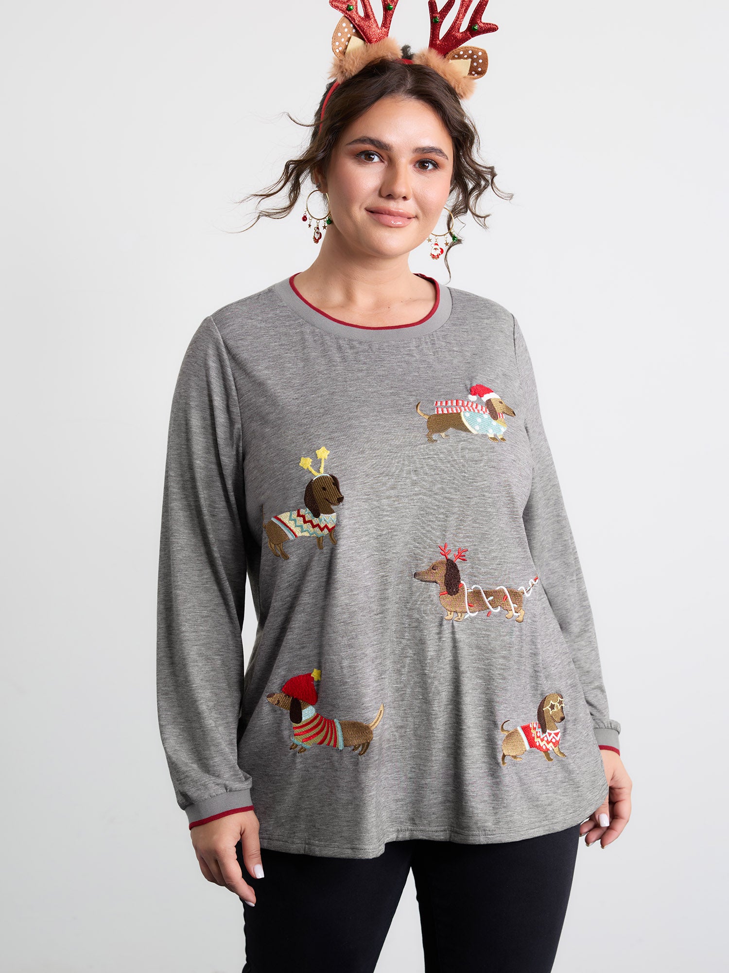 Supersoft Puppy Embroidery Contrast T-Shirt-Sweetccc